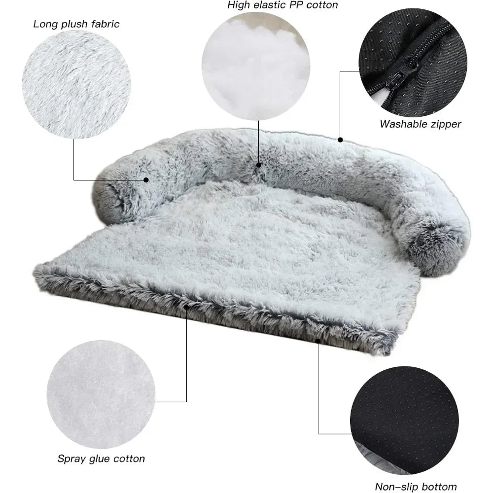 Fluffy Plush Dog Bed with Removable Washable Cover for Large and Small Dogs